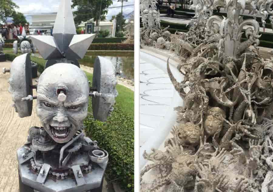 Sculpture around White temple sculptures Thailand