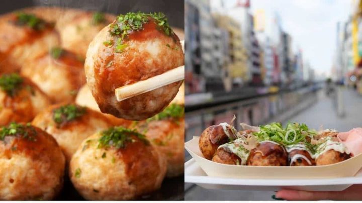 Takoyaki ball dumplings or Octopus balls Osaka in street in Japan