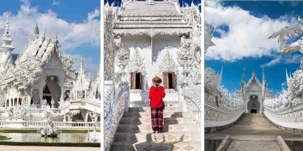 White temple in Chiang Rai Thailand-A Lady standing in front of Wat ( Temple ) Rong Khun