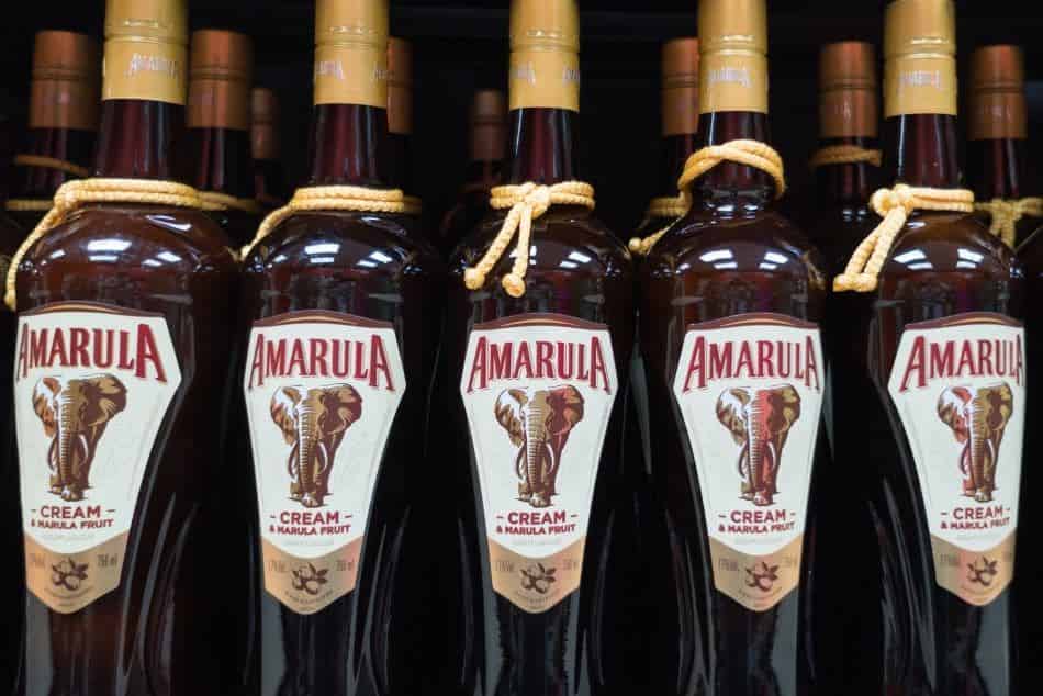marula-plant-made-drink-amarula in bottles on shelves