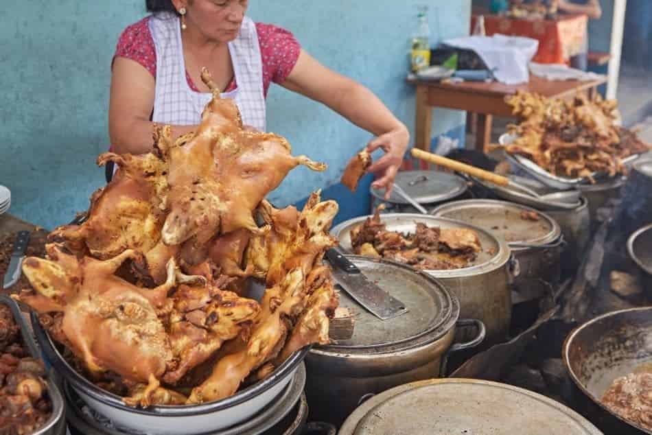 woman cooking cuys guinea pigs street food