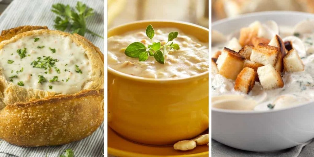 clam-chowder-bread-bowl-parsley-england-croutons-yellow-bowl