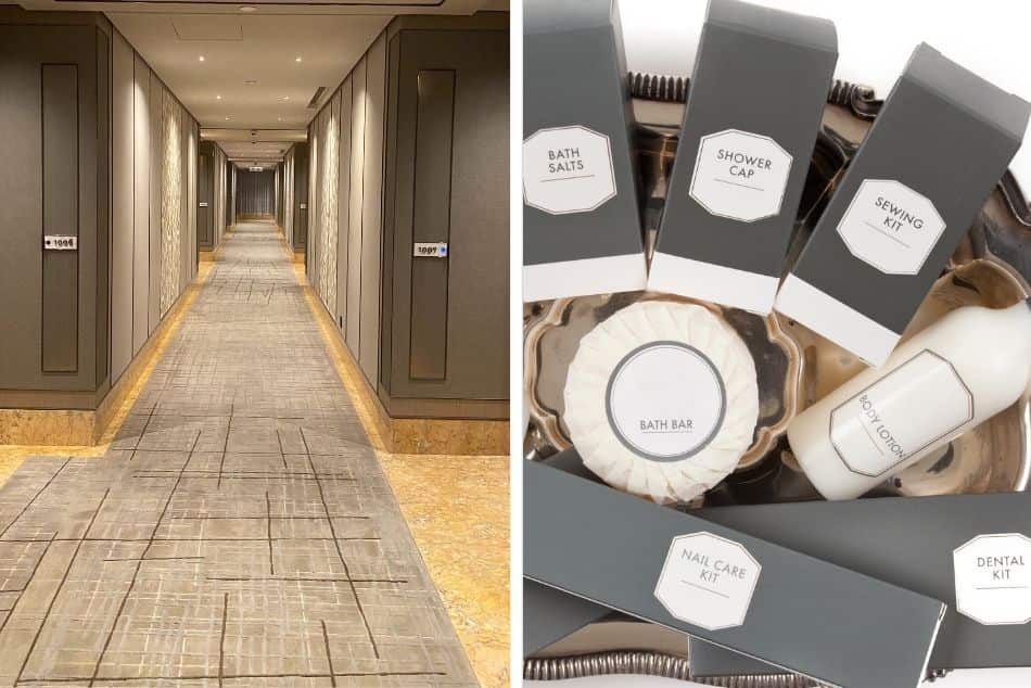 ritz-carlton-corridor-gray-color-hotel-amenities-on-silver-platter