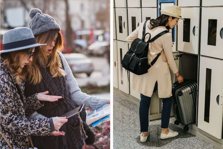 two-women-looking-at-the-map-tourist-putting-luggage-inside