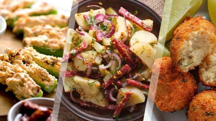cream-cheese-stuffed-celery-german-potato-salad-sausage-cod-fish-meat-inside