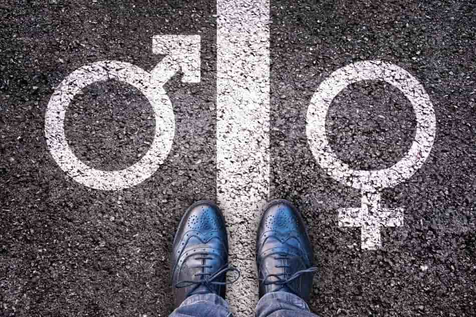Feet-Shoes-gender-symbol-asphalt, gender-concept