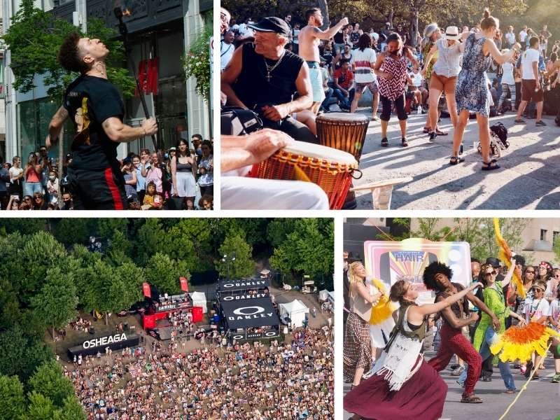 montreal summer festivals street artists dancing osheaga parade just for laughs
